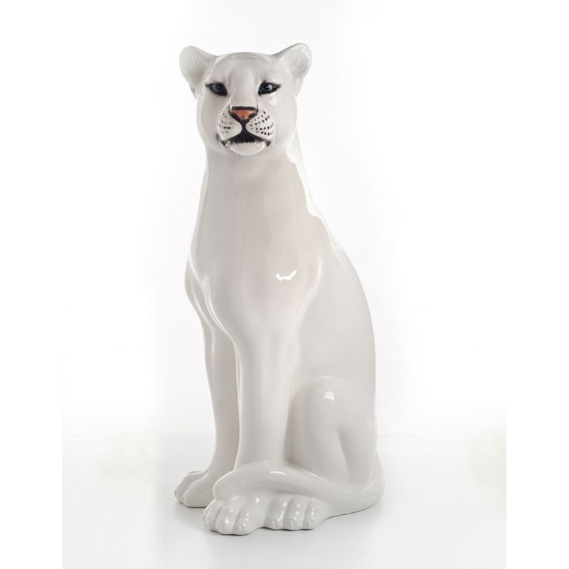 STATUE LEOPARDO BIANCO IN CERAMICA CM. 90 -ANIMALI-